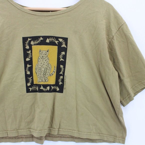 Vintage Artworks Limited Edition Cropped Shirt Women Brown Cat Art Graphic M 90s - Picture 2 of 10